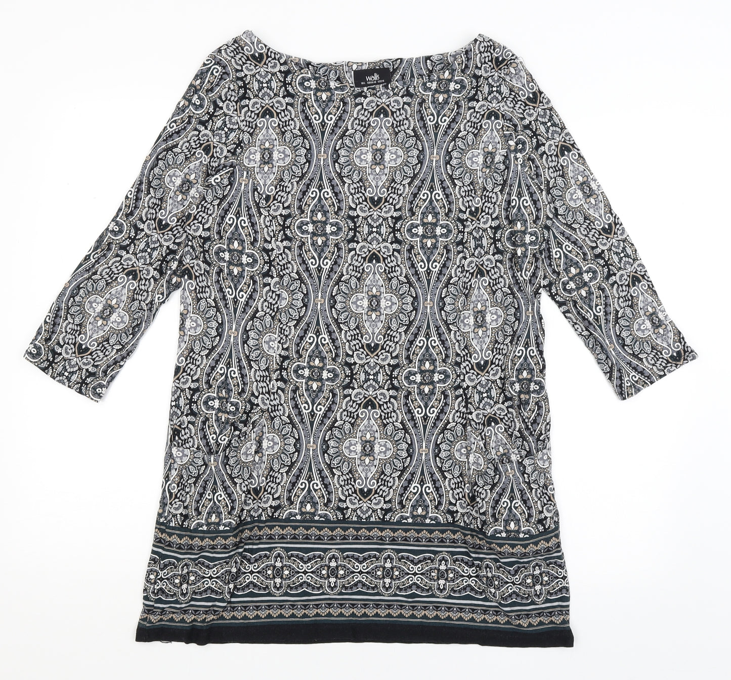 Wallis Womens Black Paisley  Tunic T-Shirt Size 16