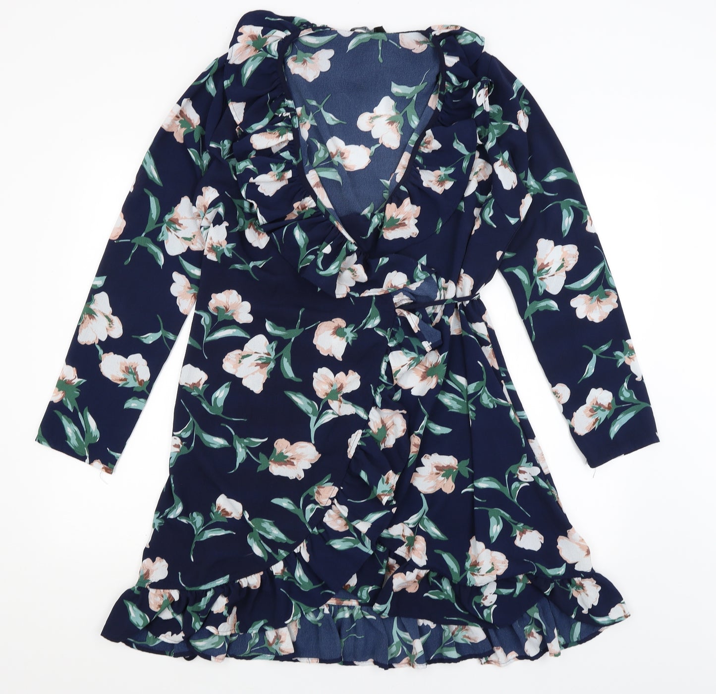 Boohoo Womens Blue Floral  Wrap Dress  Size 18