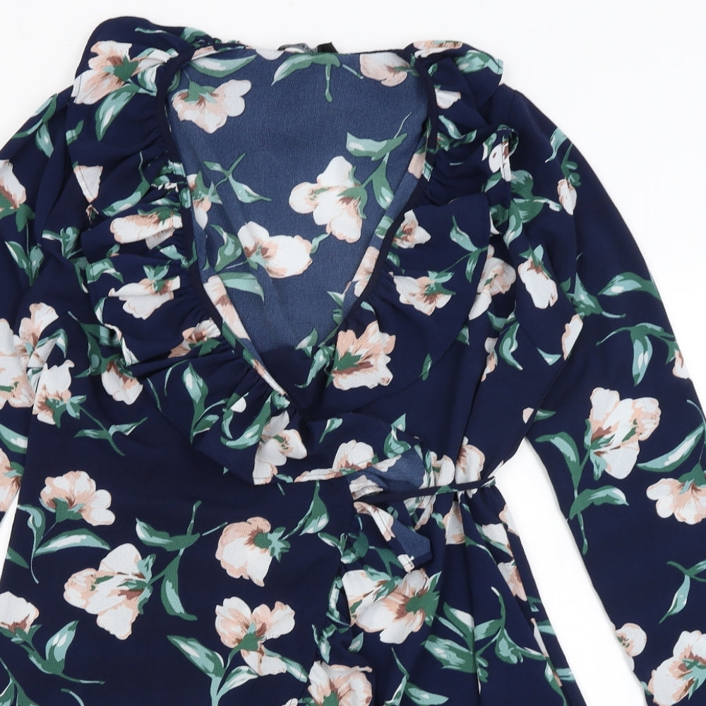 Boohoo Womens Blue Floral  Wrap Dress  Size 18
