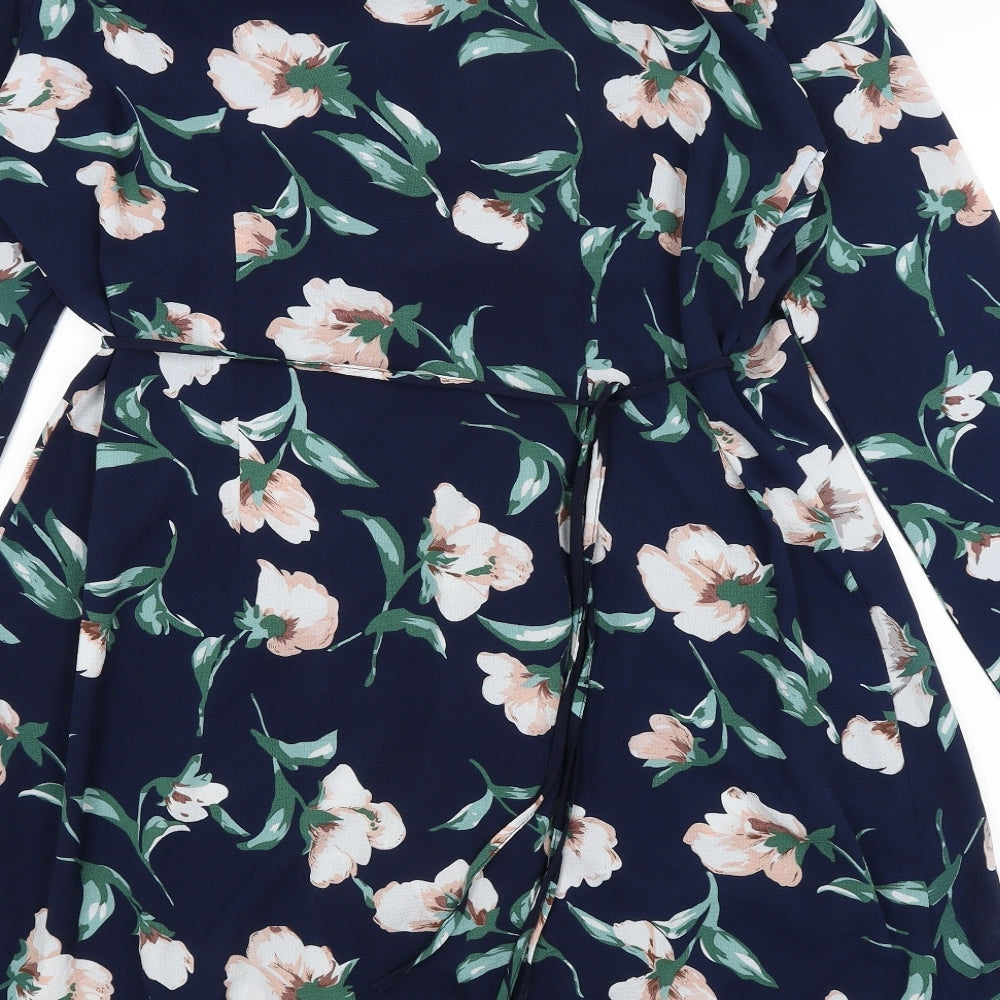 Boohoo Womens Blue Floral  Wrap Dress  Size 18