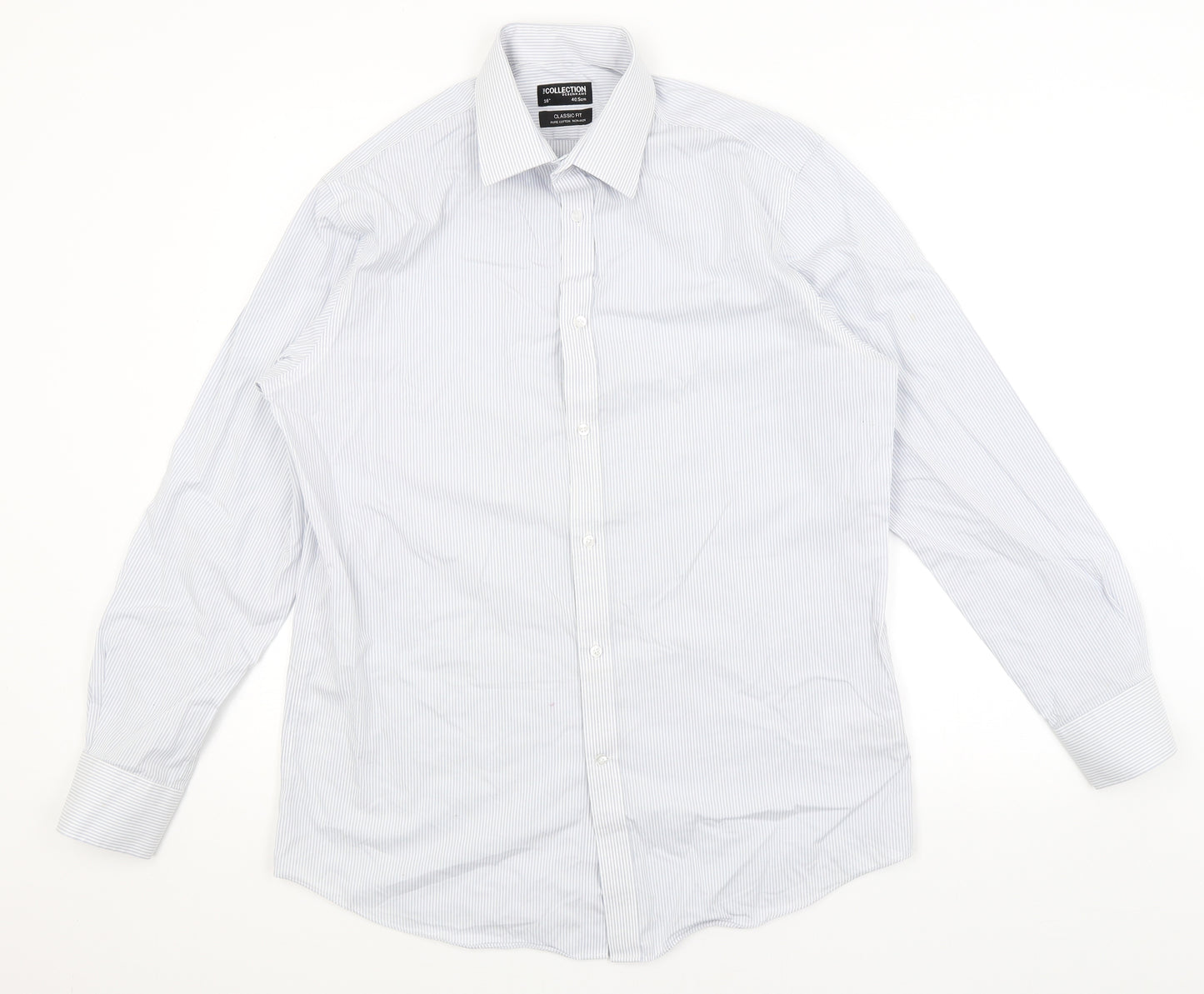 The Collection Mens Blue Striped   Button-Up Size 16