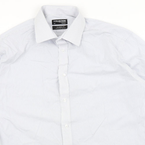The Collection Mens Blue Striped   Button-Up Size 16