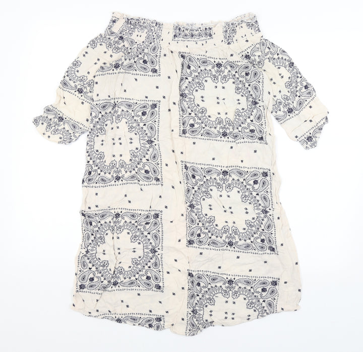 F&F Womens Ivory Paisley Tunic T-Shirt Size 6
