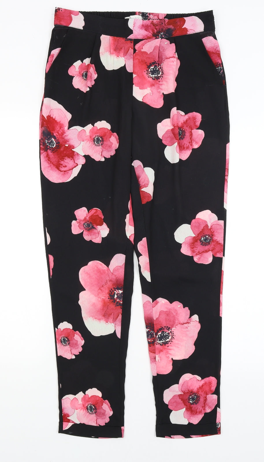 John Rocha Womens Black Floral  Capri Trousers Size 10 L29 in