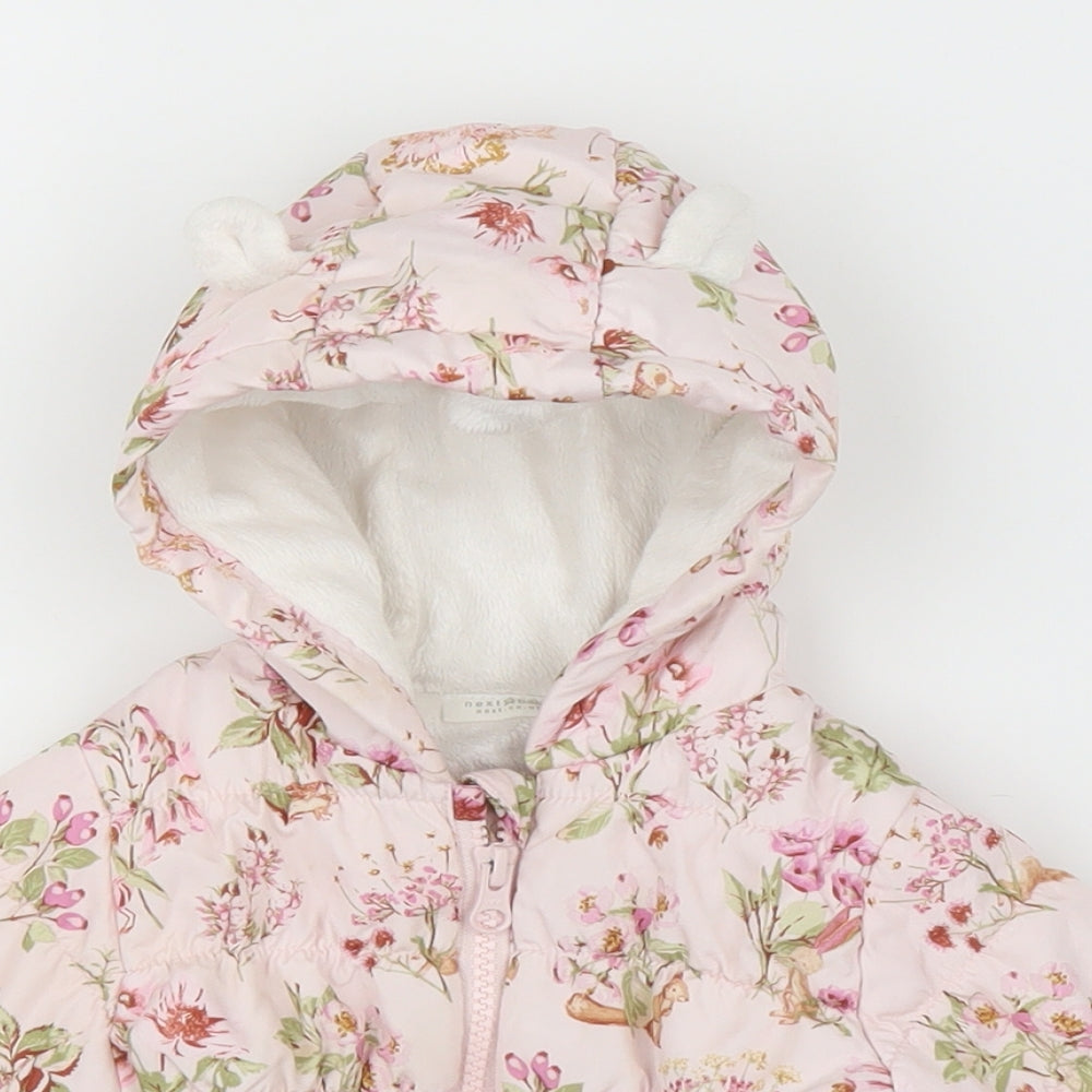 NEXT Girls Pink Floral  Puffer Jacket Coat Size 6-9 Months