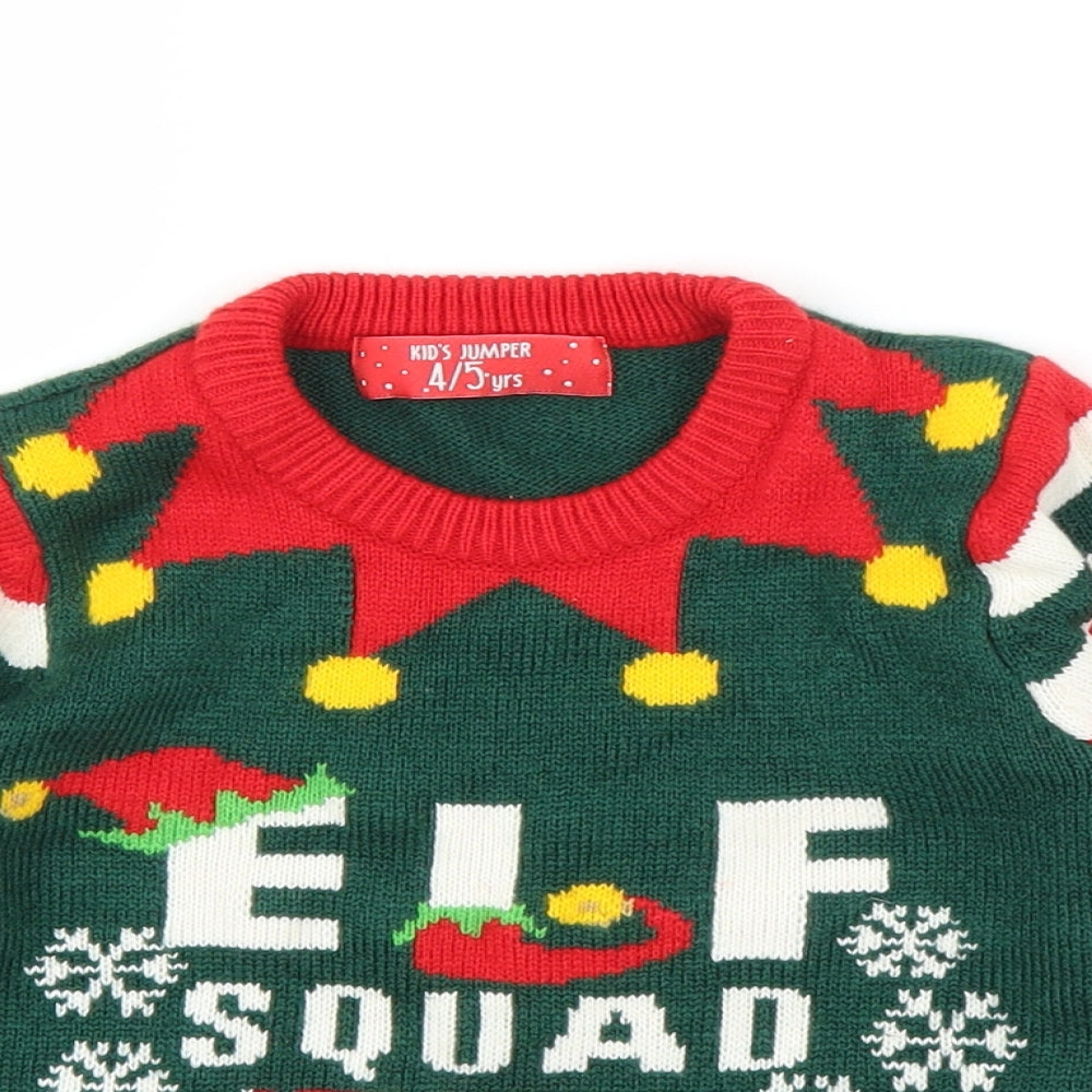 Preworn Boys Green   Pullover Jumper Size 4-5 Years  - Christmas