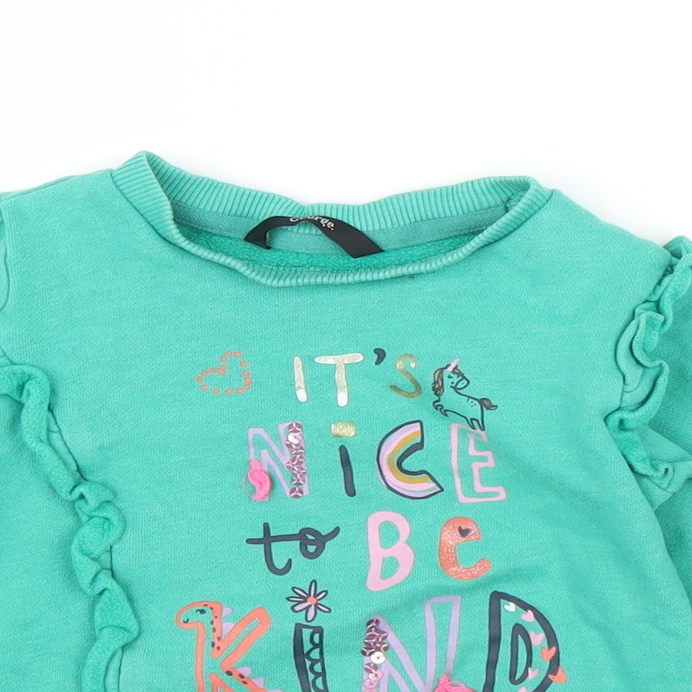George Girls Green   Pullover Jumper Size 2-3 Years