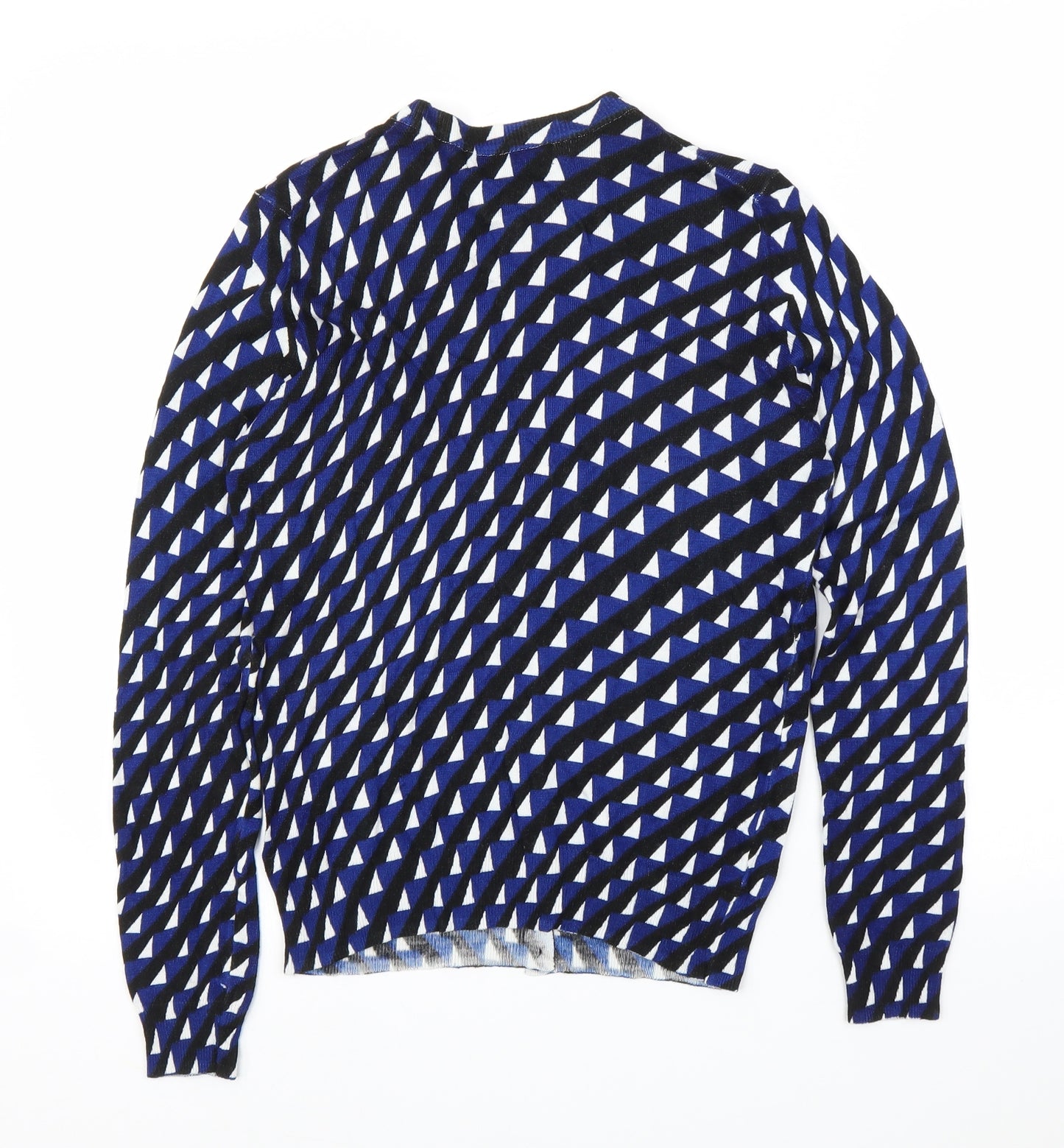 M&S Womens Blue Geometric  Cardigan Jumper Size 10