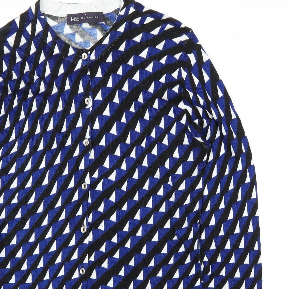 M&S Womens Blue Geometric  Cardigan Jumper Size 10