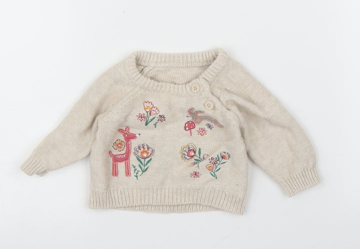 Nutmeg Girls Beige Floral  Pullover Jumper Size 0-3 Months