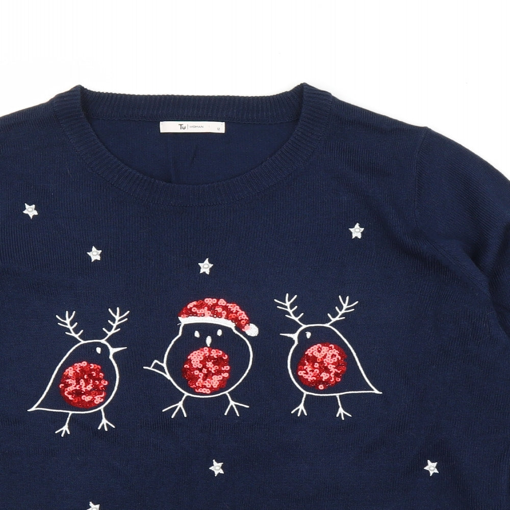 TU Womens Blue   Pullover Jumper Size 12  - Christmas
