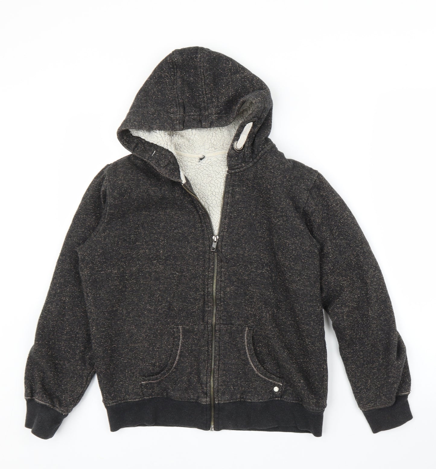 M&S Girls Black   Full Zip Hoodie Size 12 Years