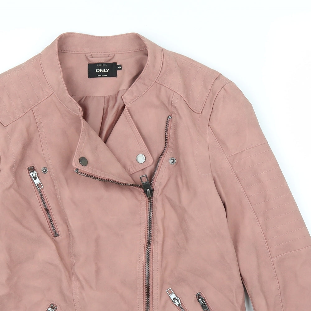 Only Womens Pink   Biker Coat Size 12  - Fake leather