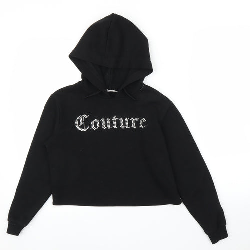 Matalan Girls Black   Pullover Hoodie Size 10-11 Years  - Cropped