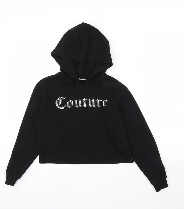 Matalan Girls Black   Pullover Hoodie Size 10-11 Years  - Cropped