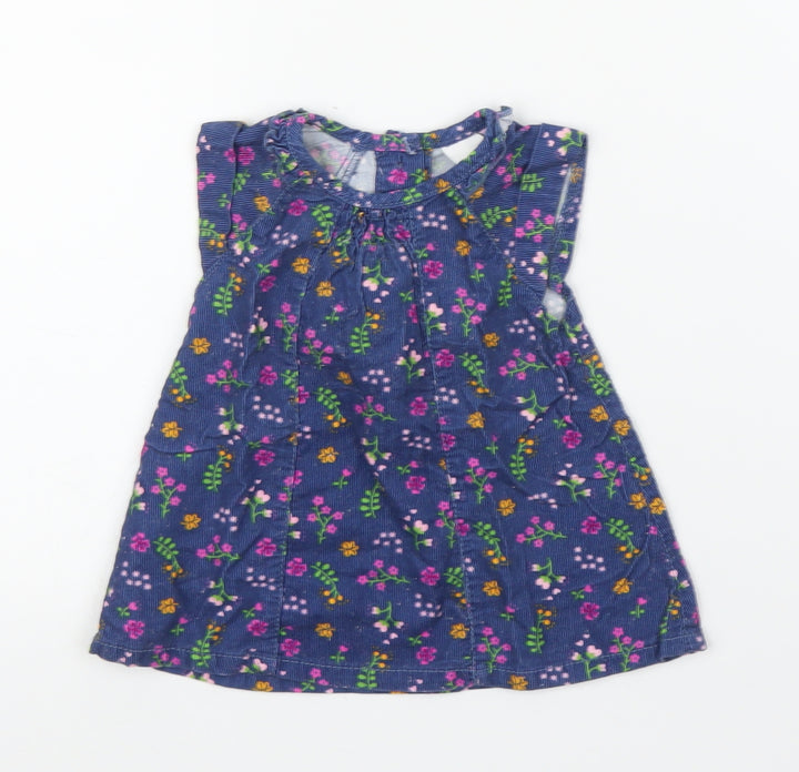 Baby Club Girls Blue Floral Corduroy A-Line Size 0-3 Months