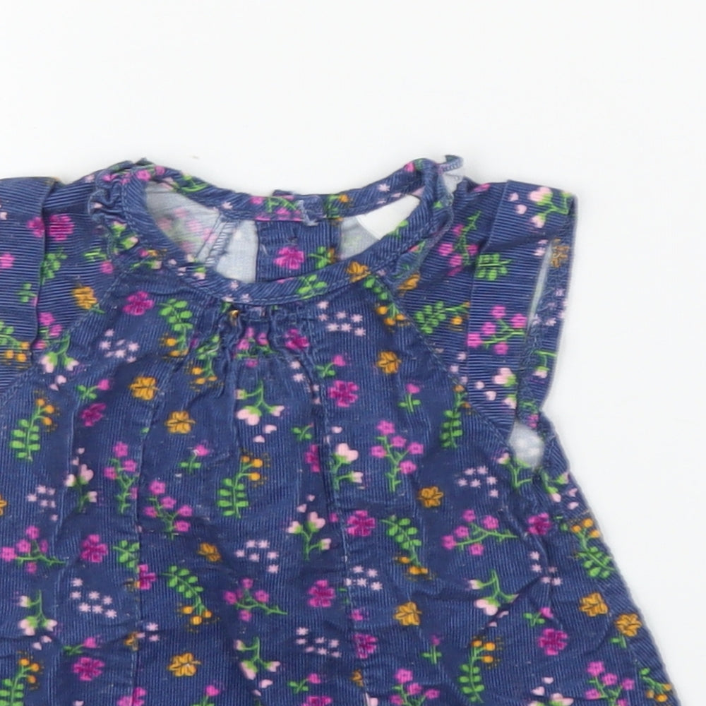 Baby Club Girls Blue Floral Corduroy A-Line  Size 0-3 Months