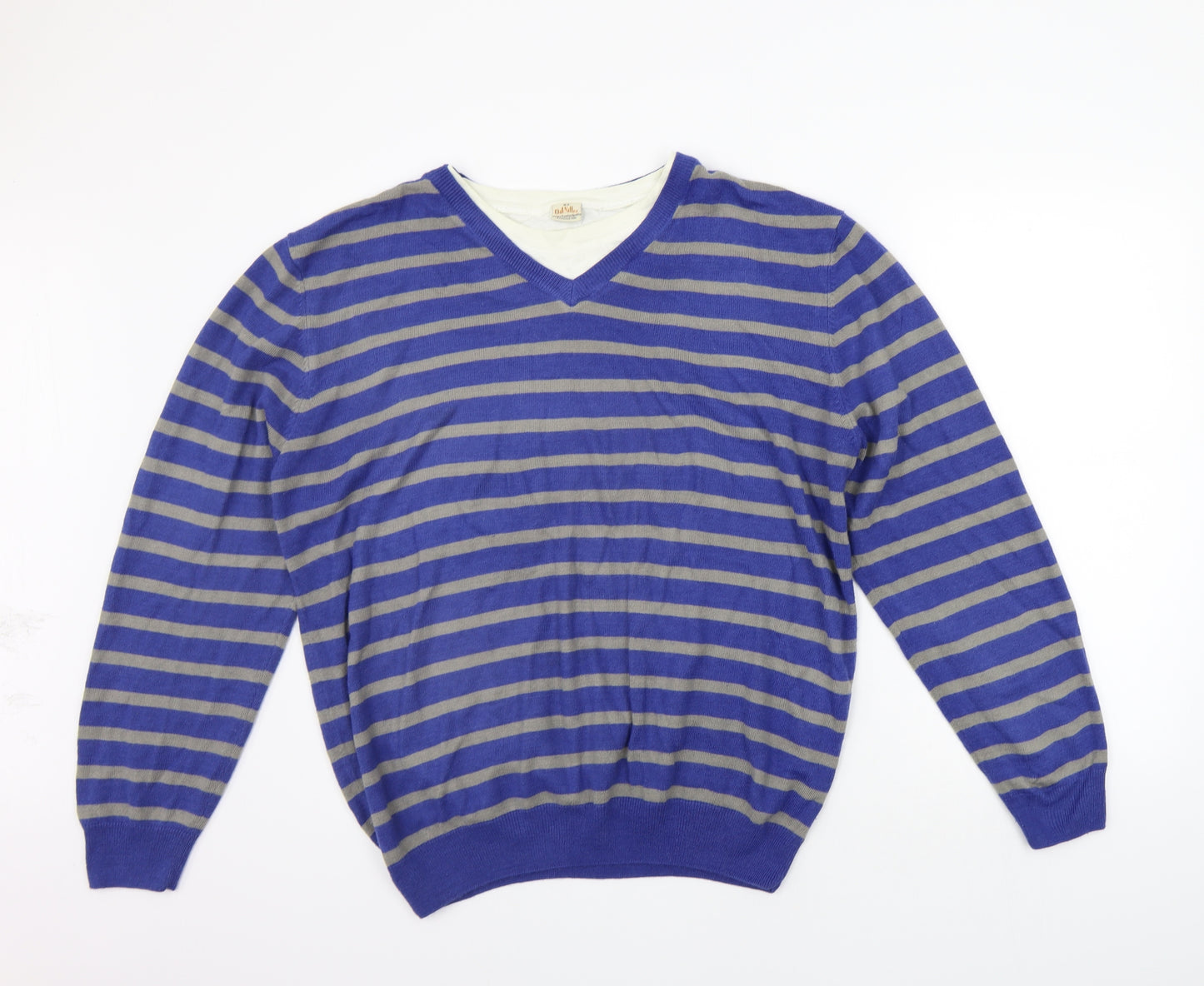 Oak Valley Mens Blue Striped  Pullover Jumper Size XL