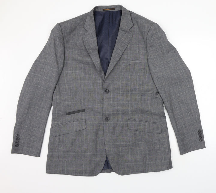 VOEUT Mens Grey Check  Jacket Suit Jacket Size S
