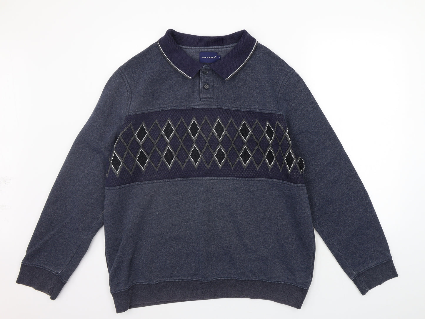 BHS Mens Blue Geometric  Pullover Jumper Size XL