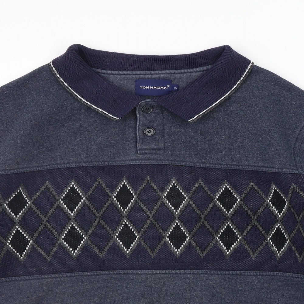 BHS Mens Blue Geometric  Pullover Jumper Size XL