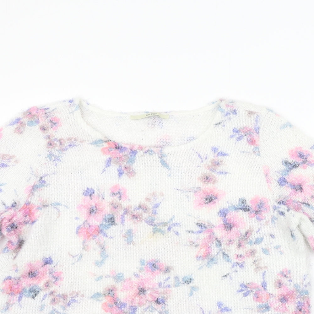 George Womens White Floral  Pullover Jumper Size 16