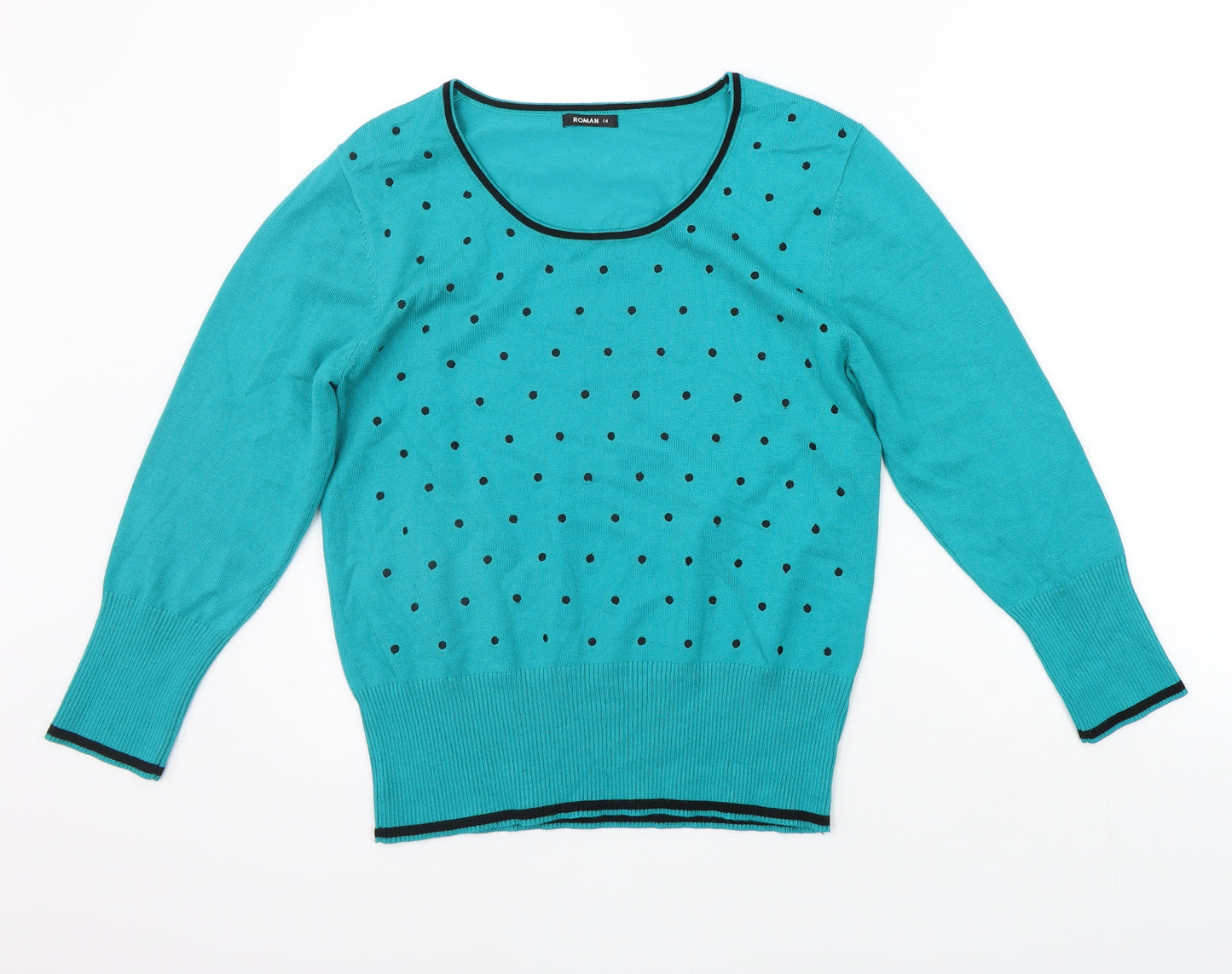 Roman Womens Green Polka Dot  Pullover Jumper Size 14
