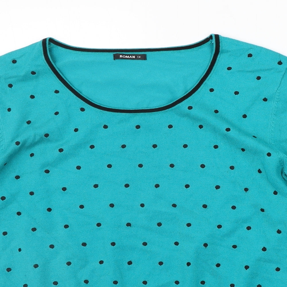Roman Womens Green Polka Dot  Pullover Jumper Size 14