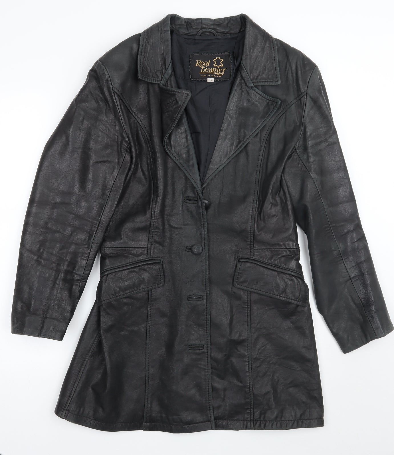 Real Leather Womens Black   Jacket Coat Size 12