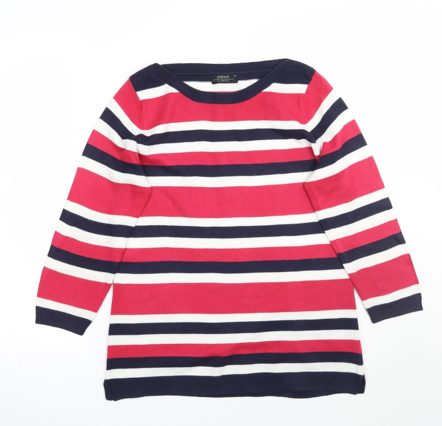 Papaya Womens Pink Striped  Henley Jumper Size 10