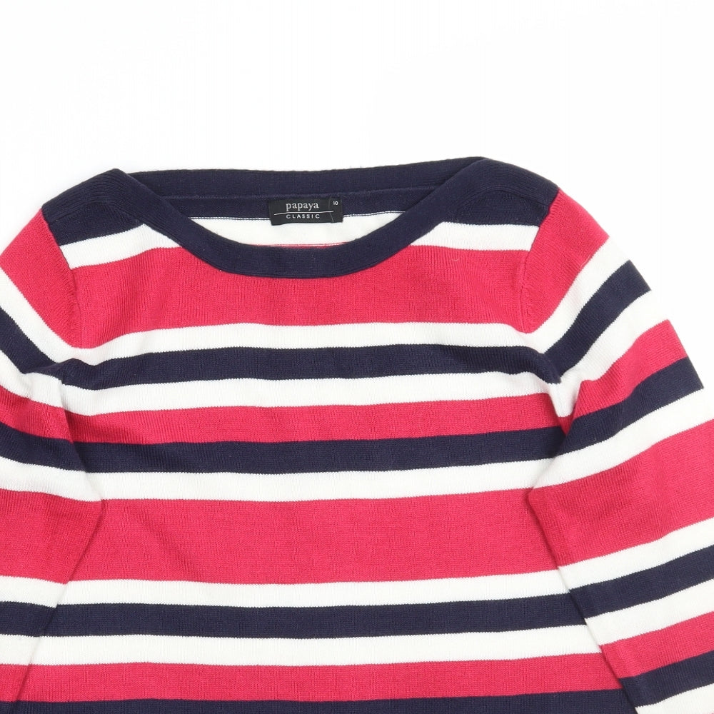 Papaya Womens Pink Striped  Henley Jumper Size 10