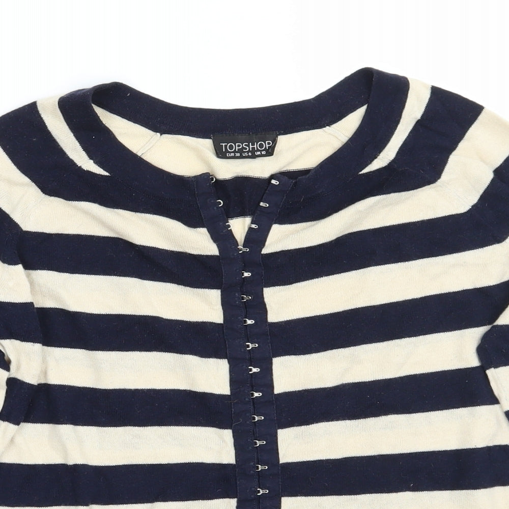 Topshop Womens Blue Striped  Basic Blouse Size 10