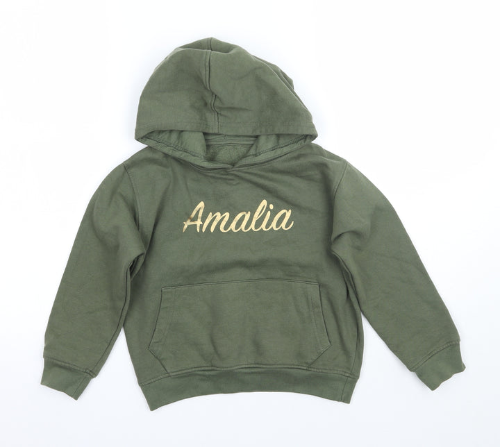 Preworn Girls Green Pullover Hoodie Size 4-5 Years