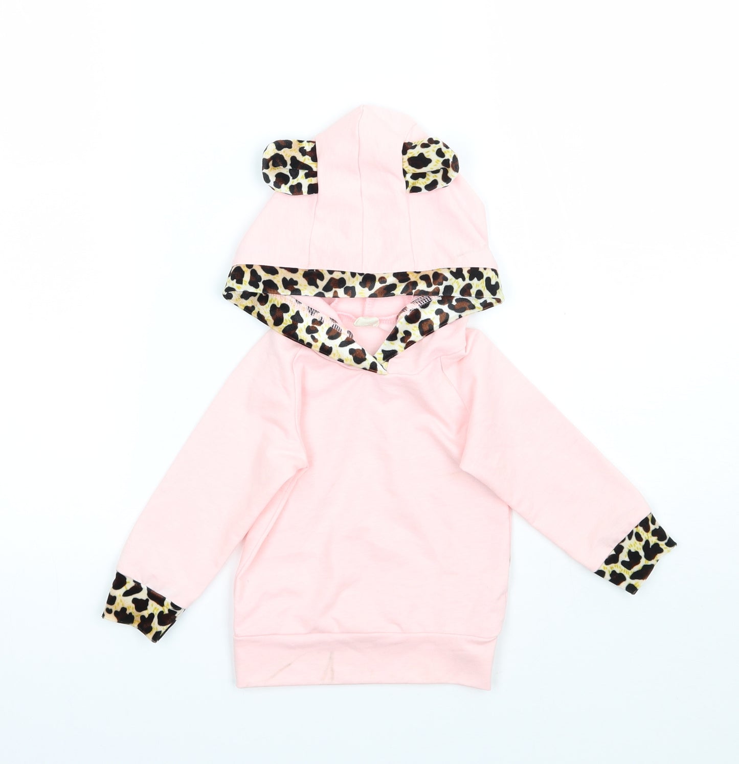 Preworn Girls Pink Animal Print  Pullover Hoodie Size 2-3 Years