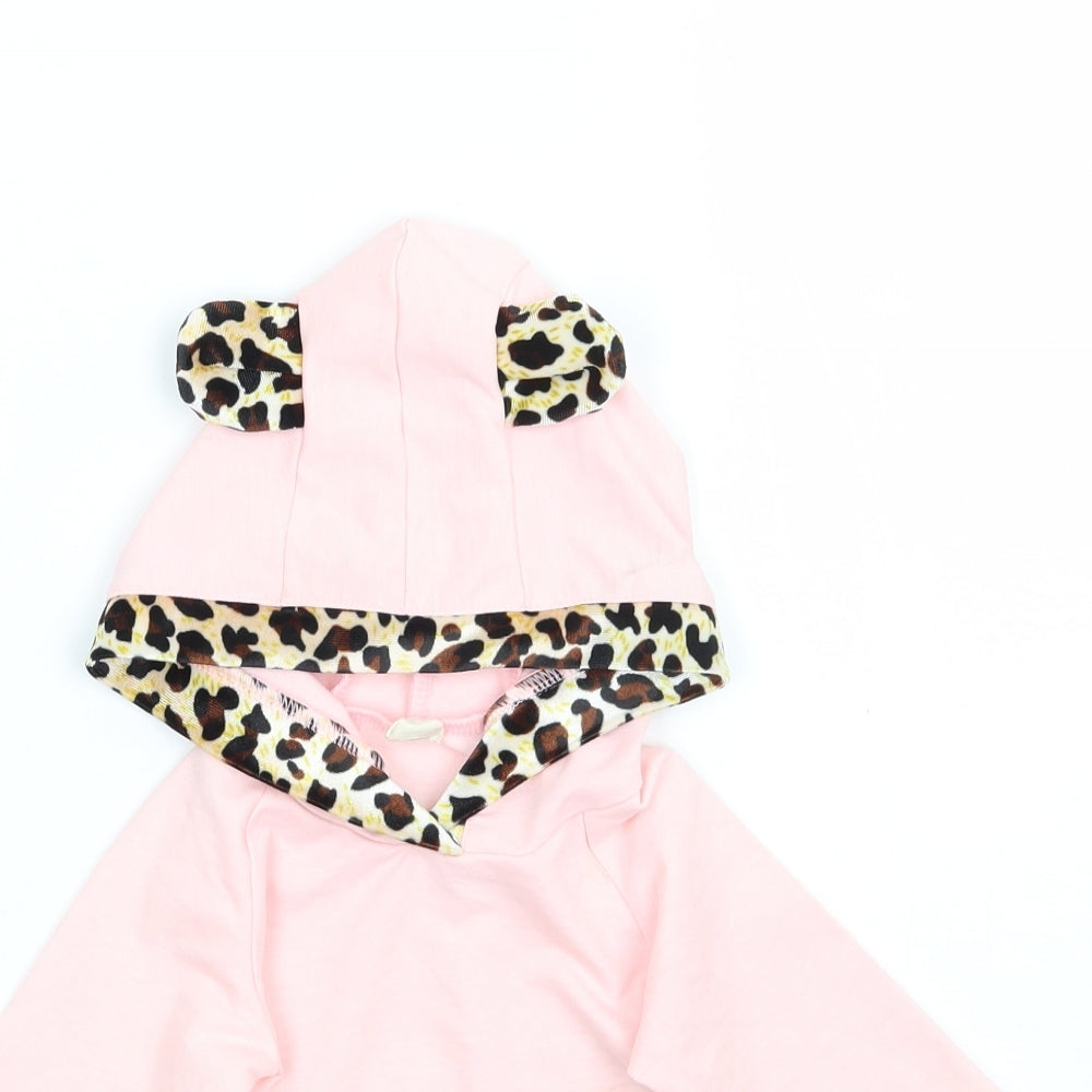 Preworn Girls Pink Animal Print  Pullover Hoodie Size 2-3 Years