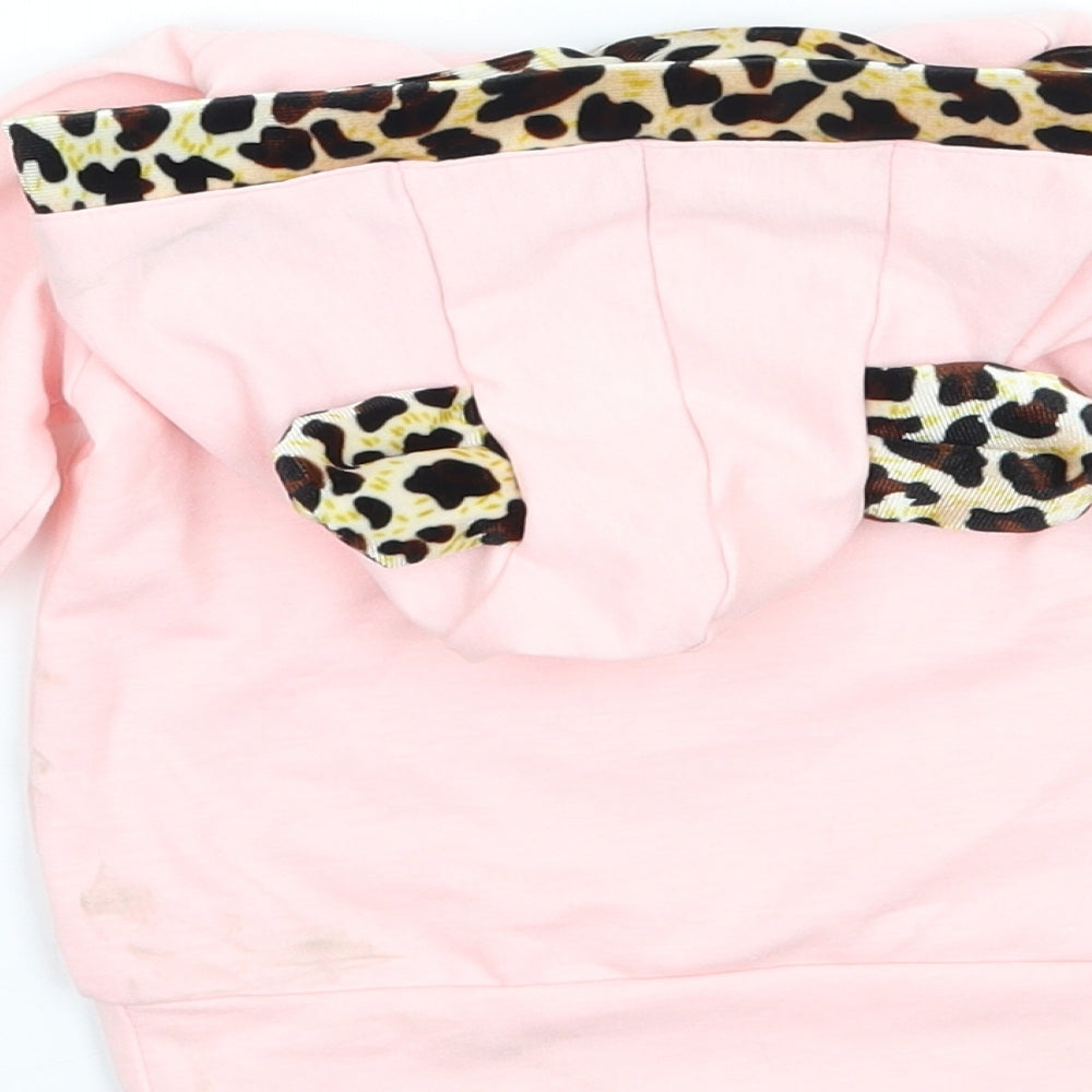 Preworn Girls Pink Animal Print  Pullover Hoodie Size 2-3 Years