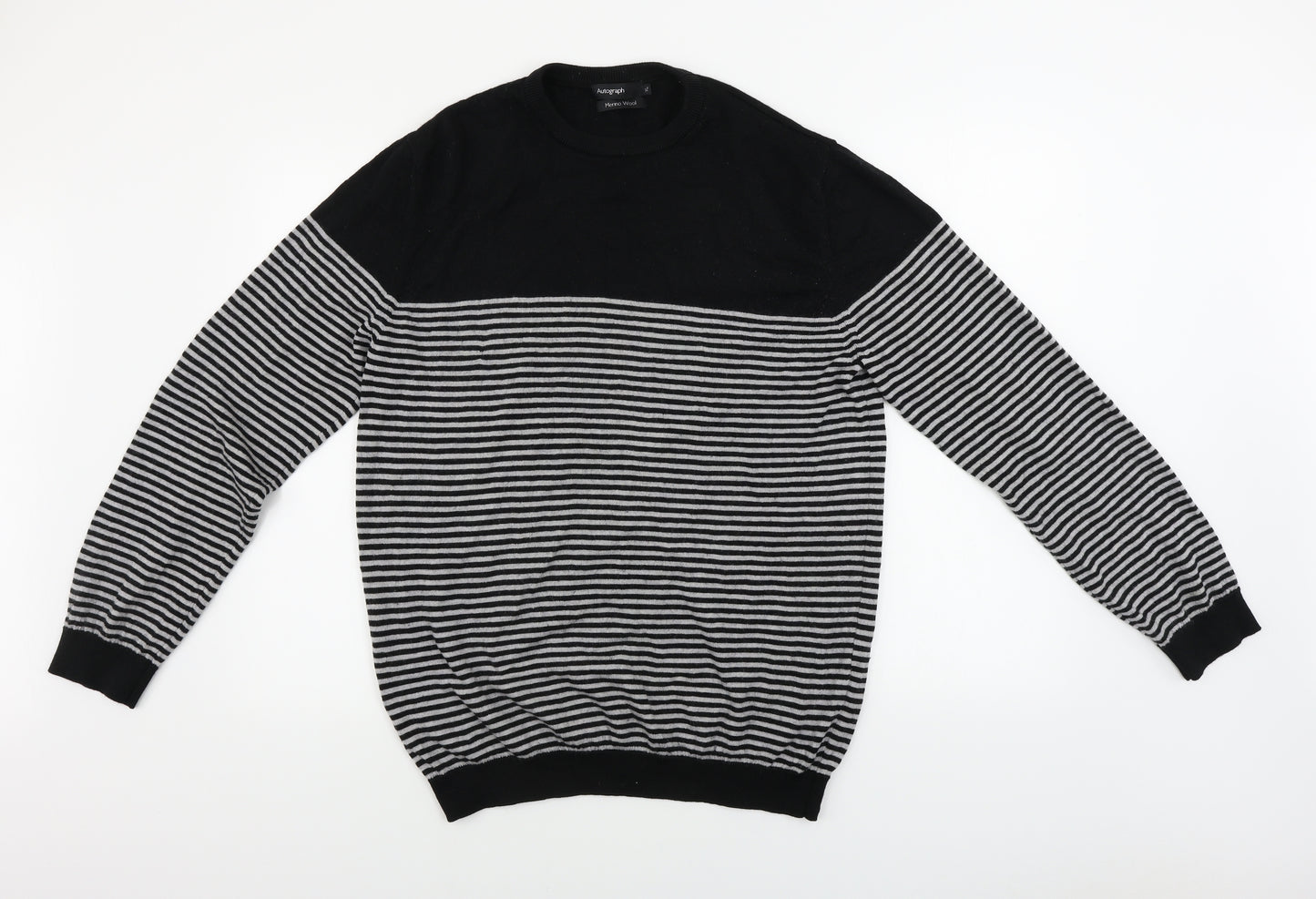 Autograph  Mens Black Striped  Pullover Jumper Size XL