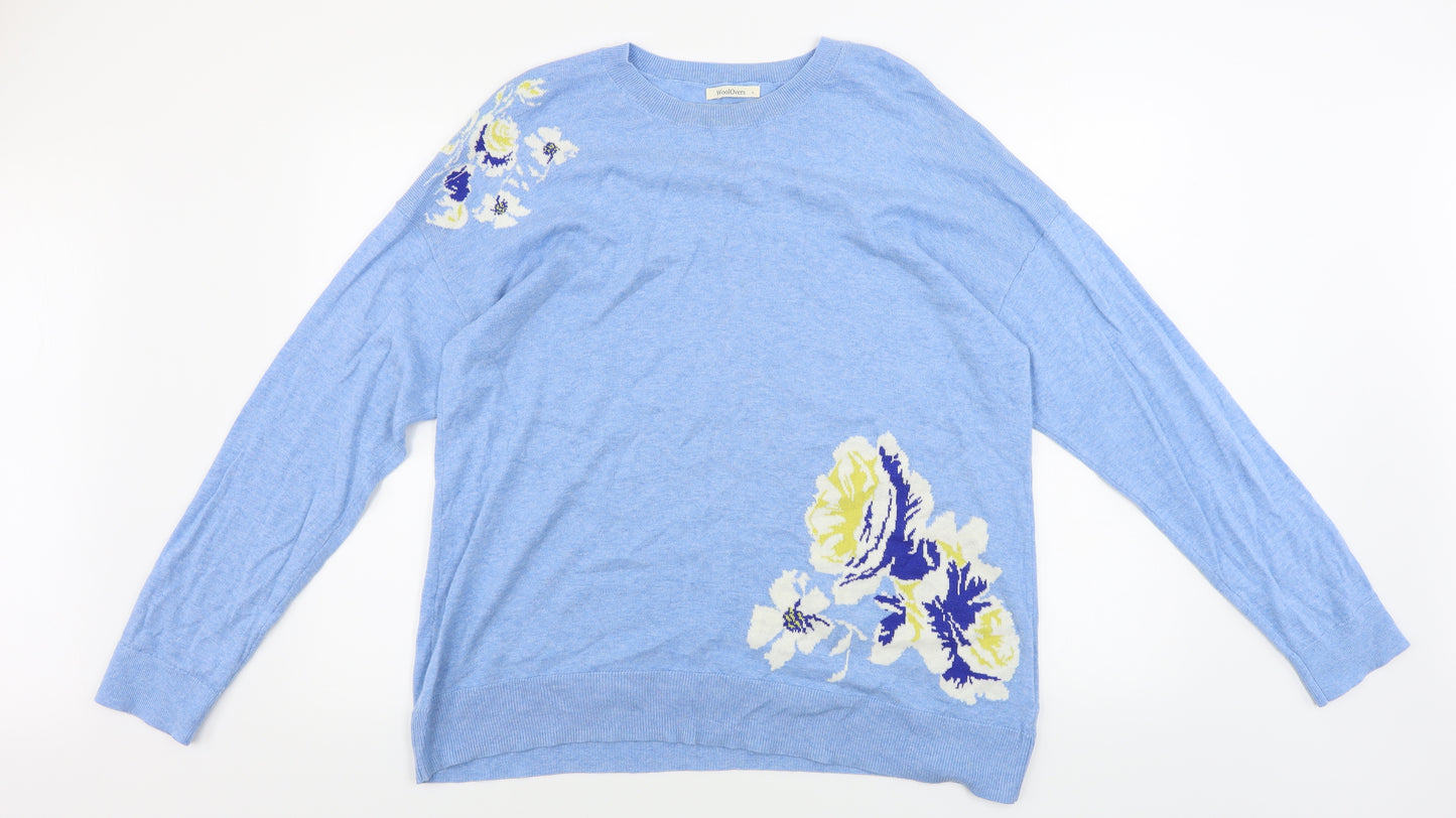 Woolovers  Womens Blue Floral  Pullover Jumper Size L