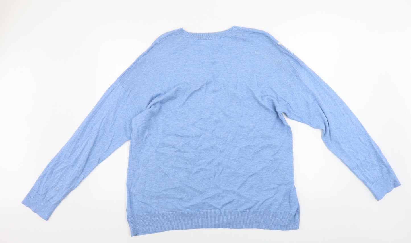 Woolovers  Womens Blue Floral  Pullover Jumper Size L