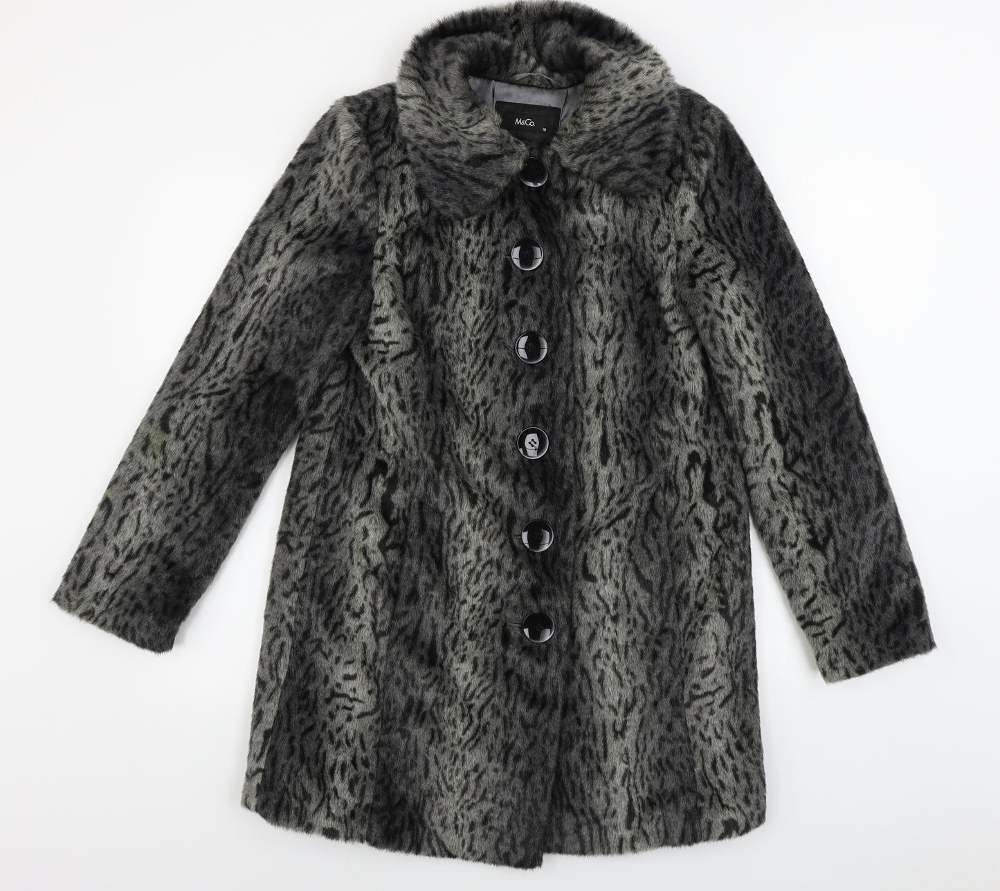 M&Co Womens Black Animal Print  Jacket Coat Size 10