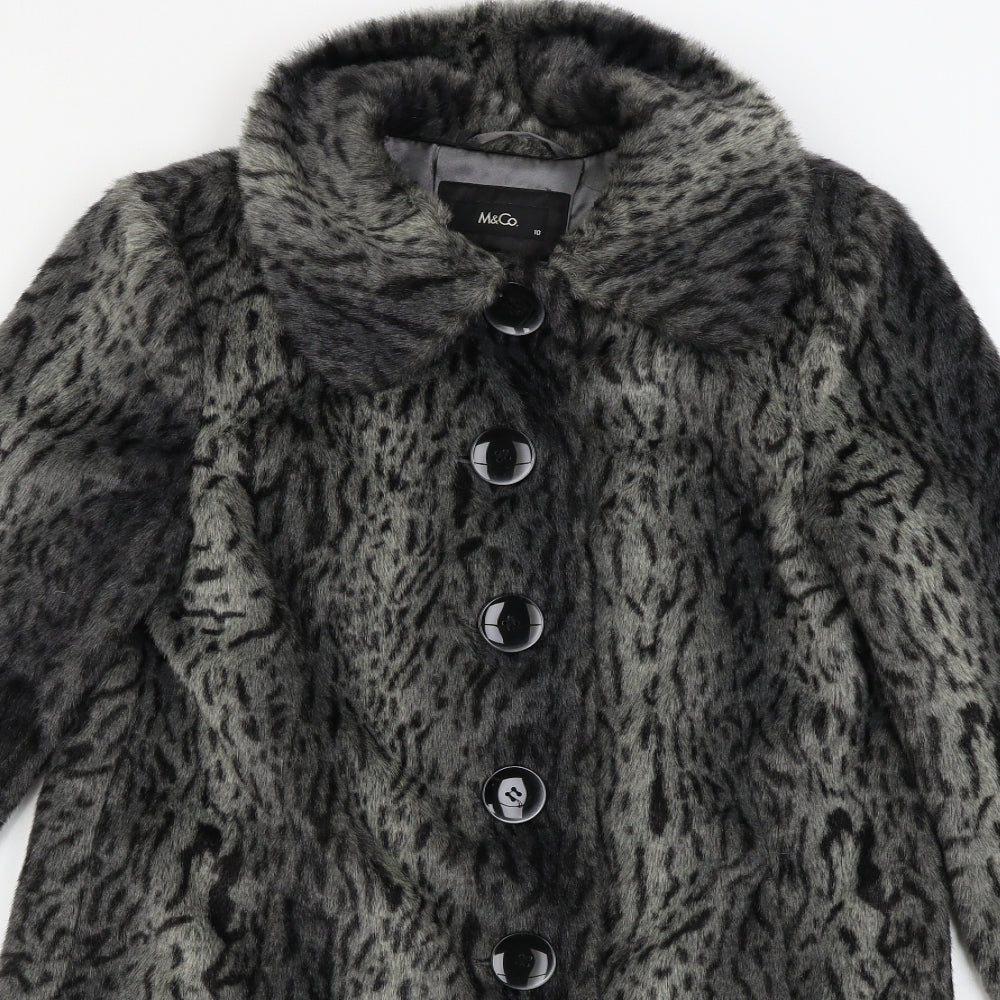 M&Co Womens Black Animal Print  Jacket Coat Size 10