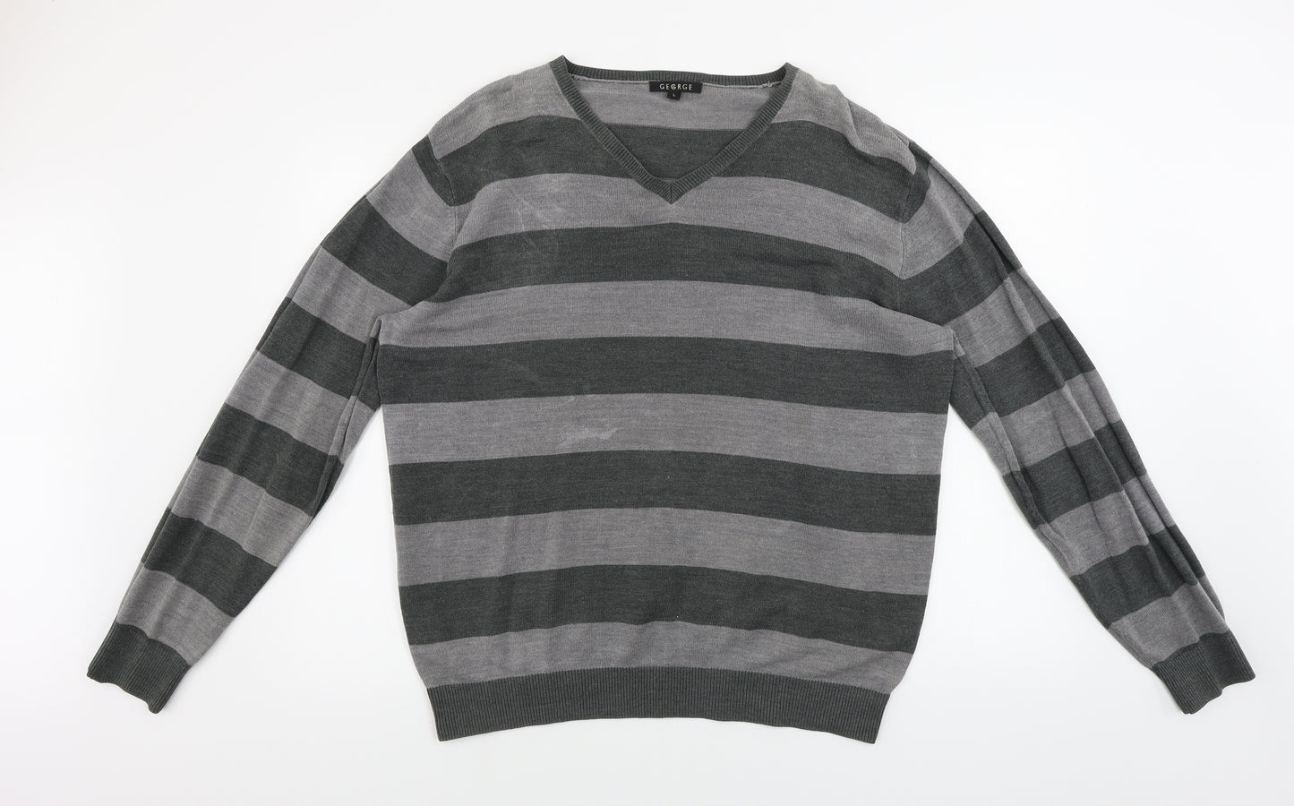 George  Mens Grey Striped  Pullover Jumper Size L