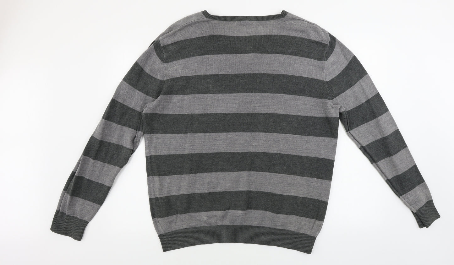 George  Mens Grey Striped  Pullover Jumper Size L