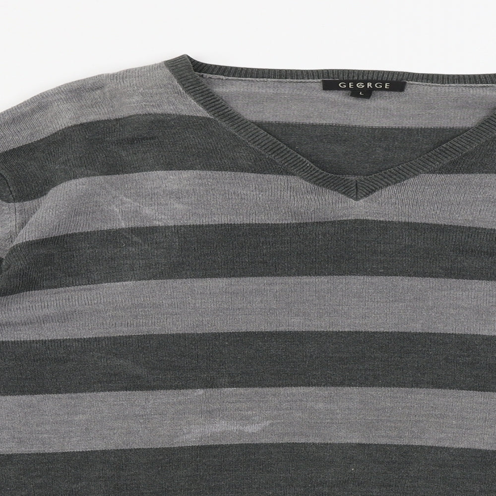 George  Mens Grey Striped  Pullover Jumper Size L