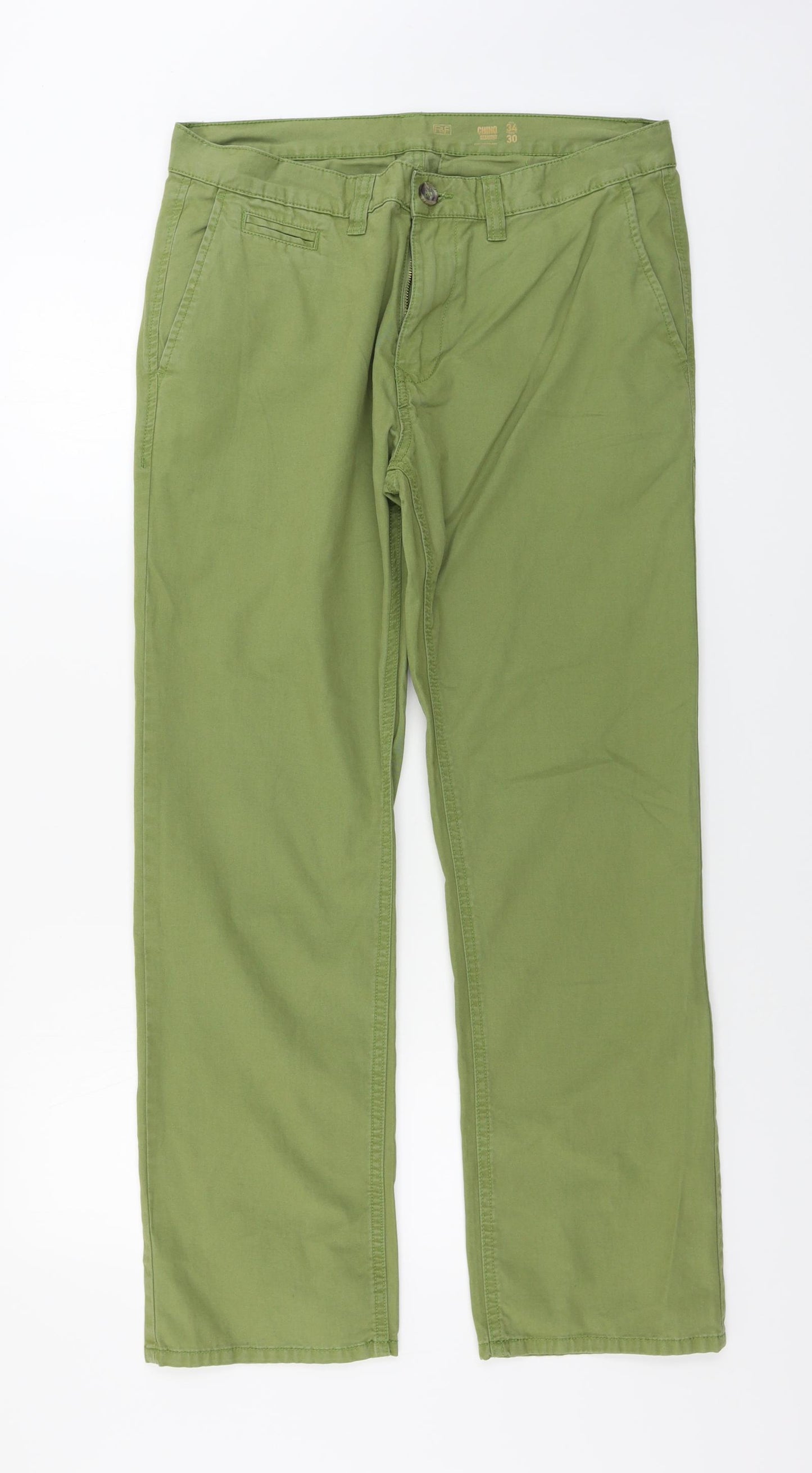 F&F  Mens Green   Chino Trousers Size 34 in L30 in