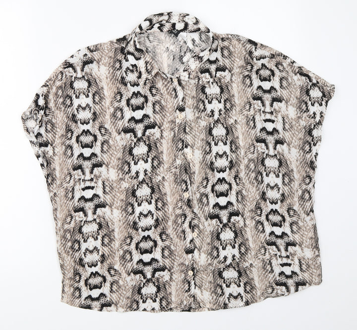 H&M Womens Grey Animal Print  Basic Button-Up Size 38