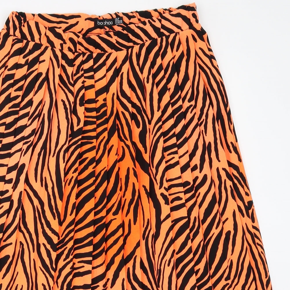 Boohoo Womens Orange Animal Print  Flare Skirt Size 10