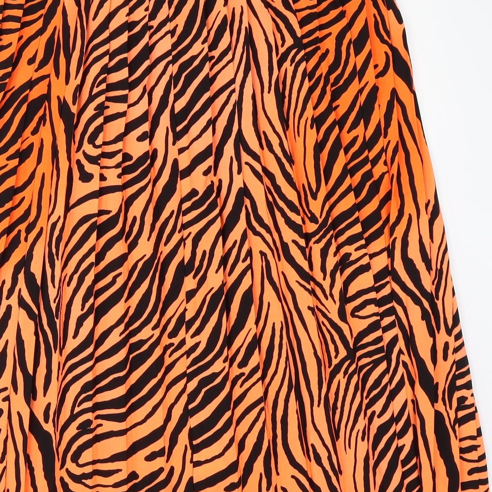 Boohoo Womens Orange Animal Print  Flare Skirt Size 10