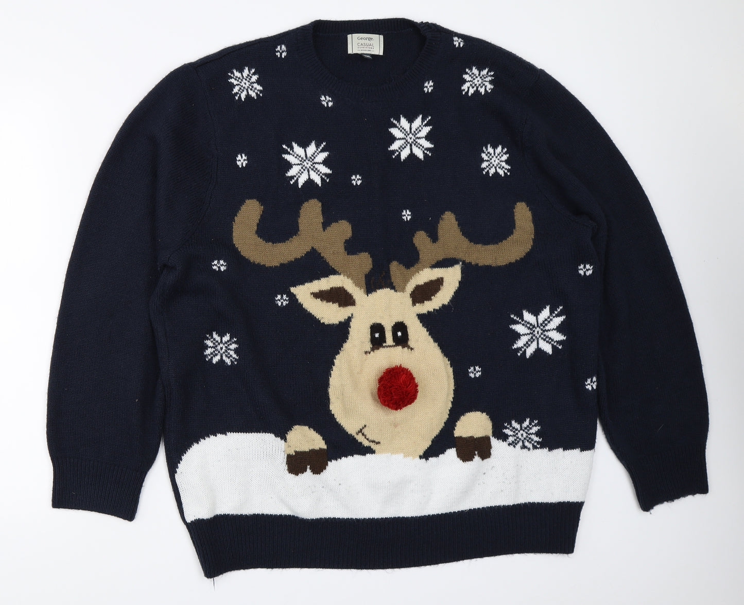 George Mens Blue   Pullover Jumper Size 2XL  - christmas reindeer rudolph