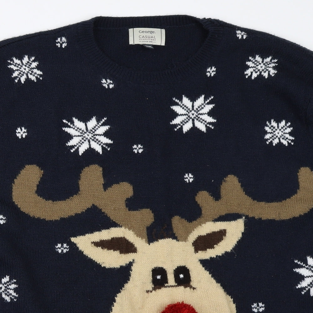 George Mens Blue   Pullover Jumper Size 2XL  - christmas reindeer rudolph